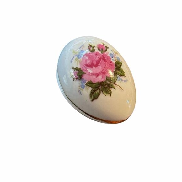 Vintage shackman made in Japan Ceramic Egg Trinket Box Rose lid Dish 1-1/2” x 2” - Picture 4 of 8